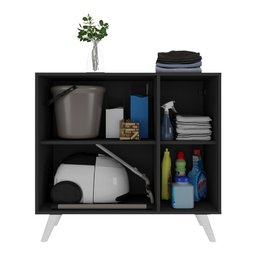 Armário Lavanderia Retrô com 3 Portas 90 cm Multimóveis MP5033 Preto/Branco - 4