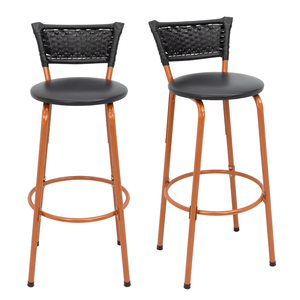 Kit 2 Banquetas Alta Exclusiva Linha Luxo Cobre em Junco Preto Balcão Ilha Cozinha Área de Lazer