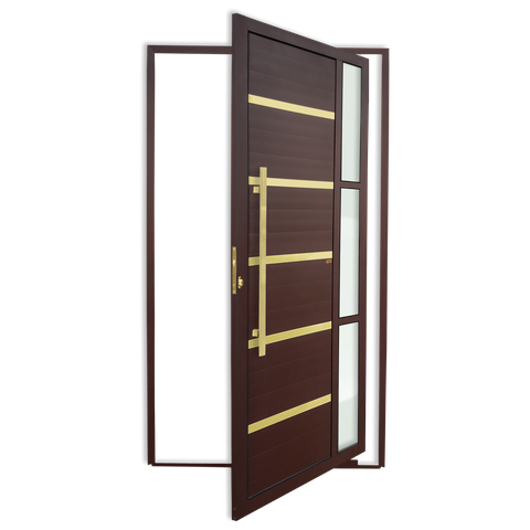 Porta Pivotante Lamb.Miraggio c/Puxador e. Sup.Marrom Corten Dourado 100 Brimak