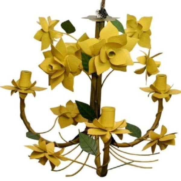 Lustre De Ferro Rustico Para Sala De Estar Amarelo - 1
