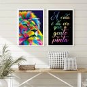 Ver imagem 1 de Kit 2 Quadros Leão A Vida É Da Cor Que A Gente Pinta 24x18cm - com vidro:Madeira preta