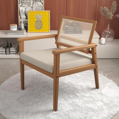 Poltrona Decorativa Linho 61,5cm Alves Pereira Bege Areia