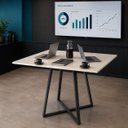 Ver mais imagens de Mesa de Jantar Santorine Quadrada MDF e Base de Aço Reunião Off White/Preto - Lh Móveis