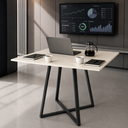 Ver imagem 2 de Mesa de Jantar Santorine Quadrada MDF e Base de Aço Reunião Off White/Preto - Lh Móveis