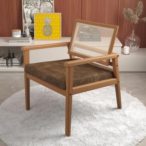 Poltrona Decorativa para Sala de Estar 521 Nobuck Caraiva Marrom