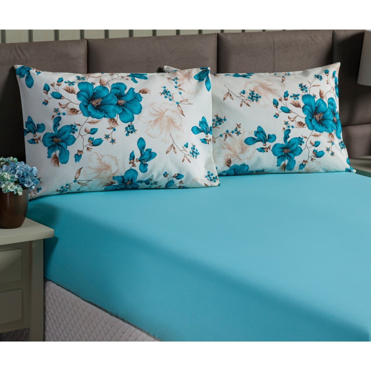 Jogo Lençol Elástico Cama King Size 3 Peças 180 Fios Estampado Azul Rosa Vermelho Floral Tiffany - 2