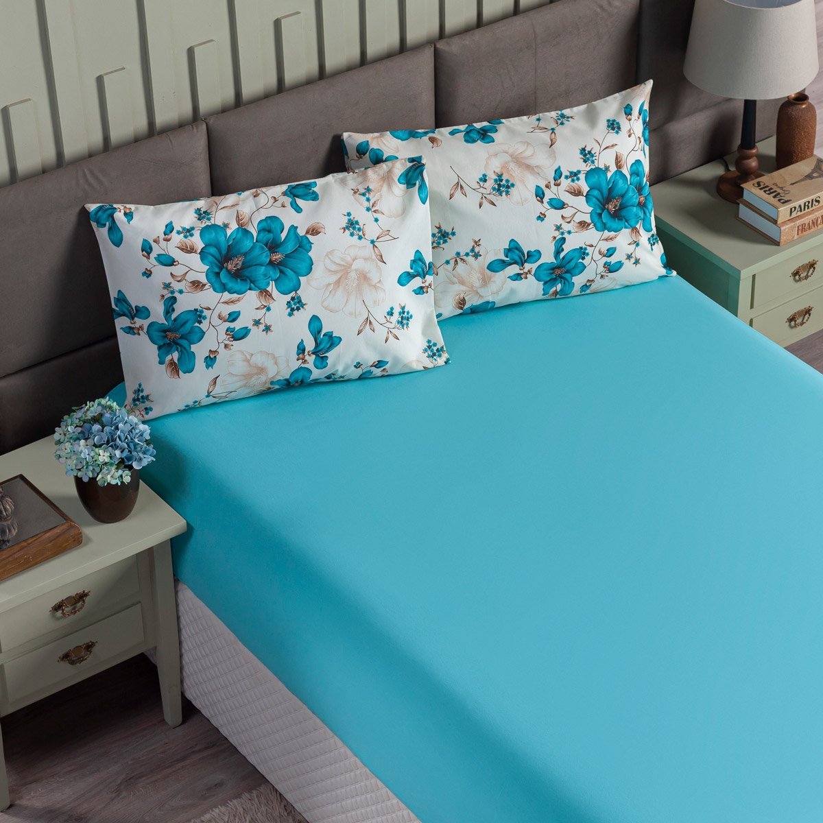 Jogo Lençol Elástico Cama King Size 3 Peças 180 Fios Estampado Azul Rosa Vermelho Floral Tiffany - 3