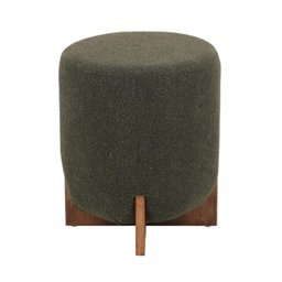 Puff Cravo Rivatti 48,50 Cm (altura) Estofado Bouclé Verde Escuro com Base em Madeira de - 1