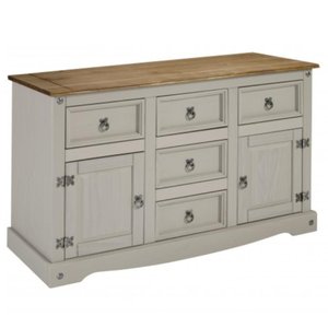 Balcão em Madeira com 2 Portas e 5 Gavetas Cinza Lavado