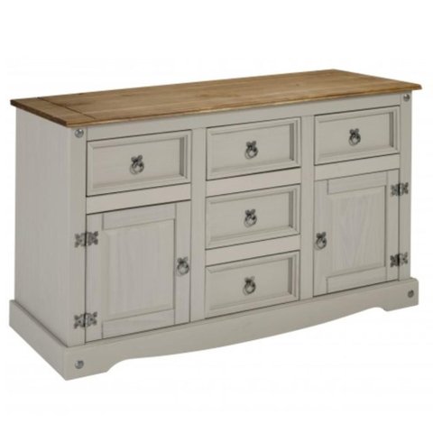 Balcão em Madeira com 2 Portas e 5 Gavetas Cinza Lavado