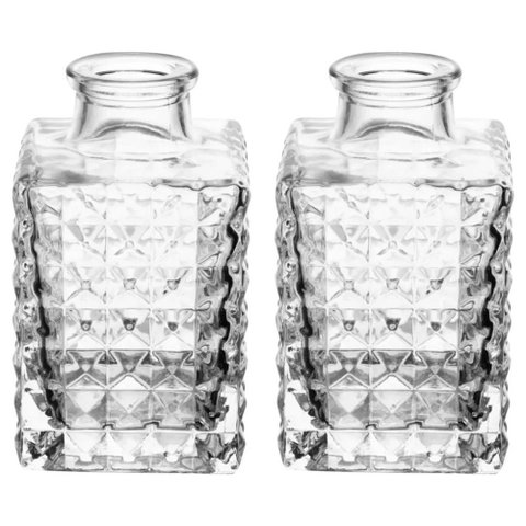 Jogo 2 Vasos Vidro 5x9cm Quadrado Lyor Transparente Decoração Flores Arranjos Jarro Vasinho