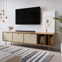 Ver imagem 1 de Rack para TV até 75 Polegadas 3 Gavetas com Palhinha Madeira Maciça 180cm Yescasa Marrom