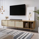 Ver imagem 3 de Rack para TV até 75 Polegadas 3 Gavetas com Palhinha Madeira Maciça 180cm Yescasa