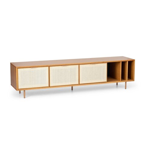 Rack para TV até 75 Polegadas 3 Gavetas com Palhinha Madeira Maciça 180cm Yescasa
