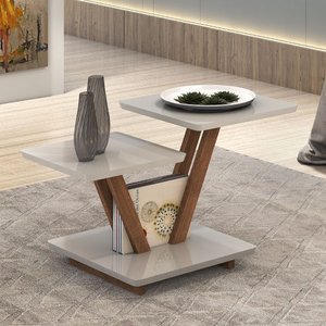 Mesa Centro Laguna 2 Andares Design Mdf Dupla Função Sala:off White