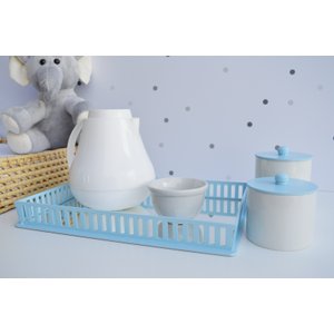 Kit Higiene Porcelanas Menino Azul Bebê Térmica Quarto Maternidade Decoração
