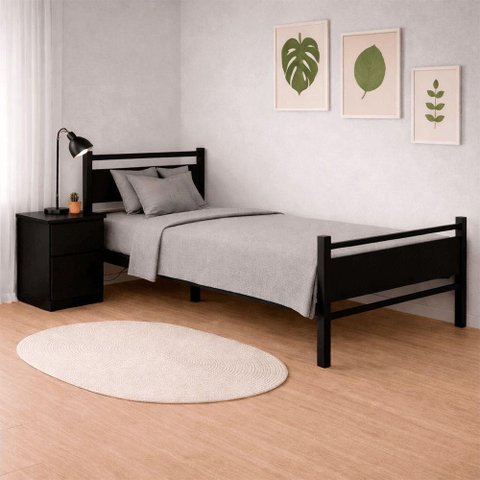 Cama Juvenil Solteiro Lilly com Colchão Solteiro 88cm Klm Preto/Preto