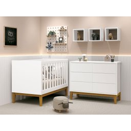 Jogo de Quarto para Bebê Classic New Branco Fosco com Madeira - Reller - 1