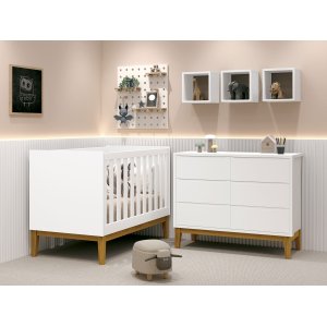 Jogo de Quarto para Bebê Classic New Branco Fosco com Madeira - Reller