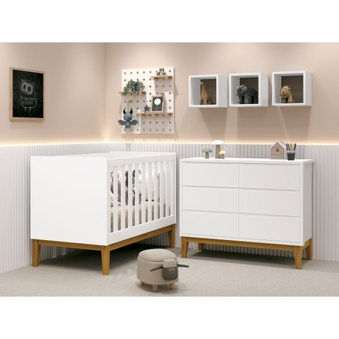 Jogo de Quarto para Bebê Classic New Branco Fosco com Madeira - Reller