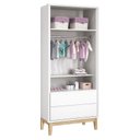 Ver imagem 5 de Berço Americano e Guarda Roupa 2 Portas New Classic Branco com Pés Madeira Natural e Colchão Gazin –