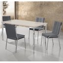 Ver imagem 1 de Conjunto Sala de Jantar Mesa Iza Tampo MDF/Vidro com 4 Cadeiras Natani Yescasa Cinza/Cromado/Off White