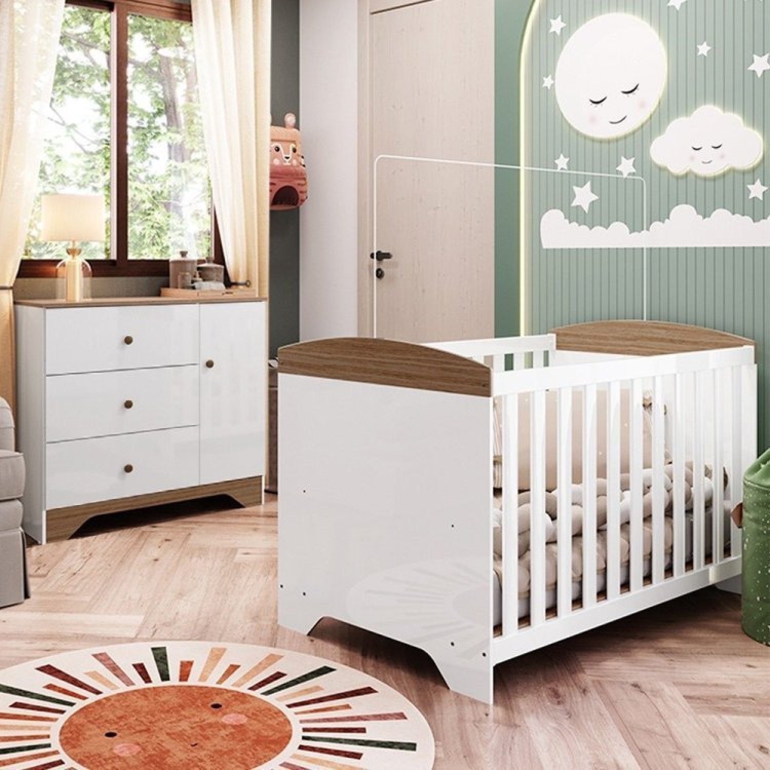 Quarto de Bebê com Cômoda e Berço Americano 100% MDF Ayla - 1