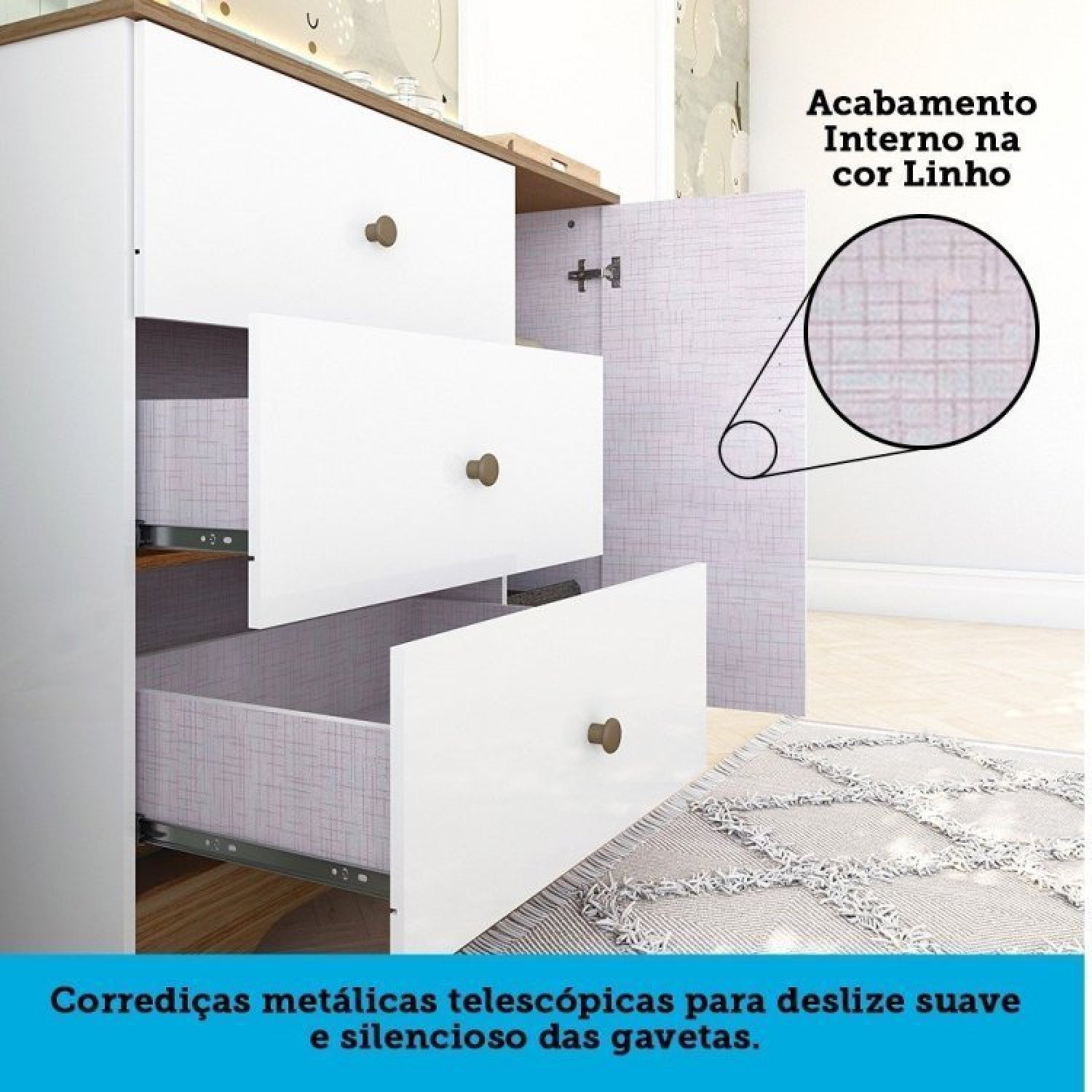 Quarto de Bebê com Cômoda e Berço Americano 100% MDF Ayla - 7