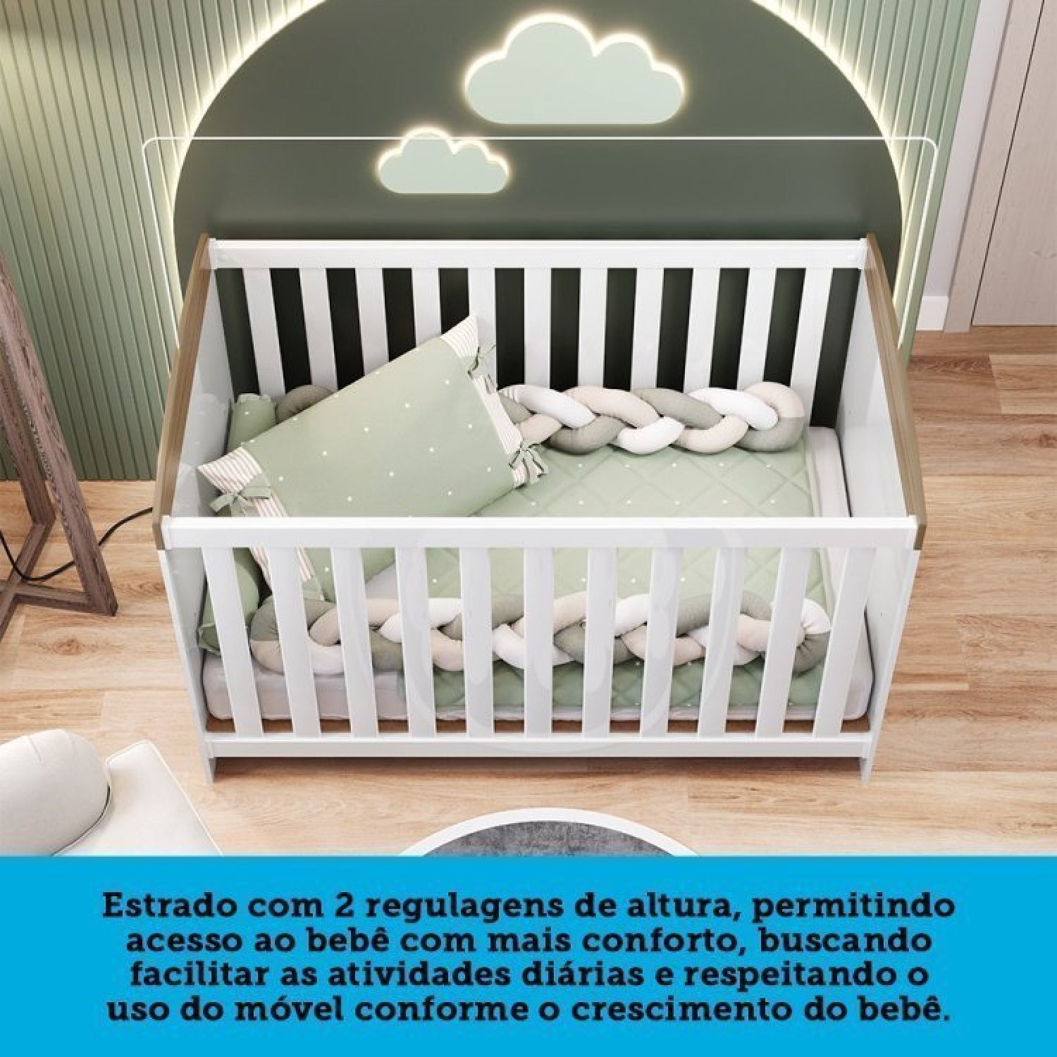 Quarto de Bebê com Cômoda e Berço Americano 100% MDF Ayla - 9
