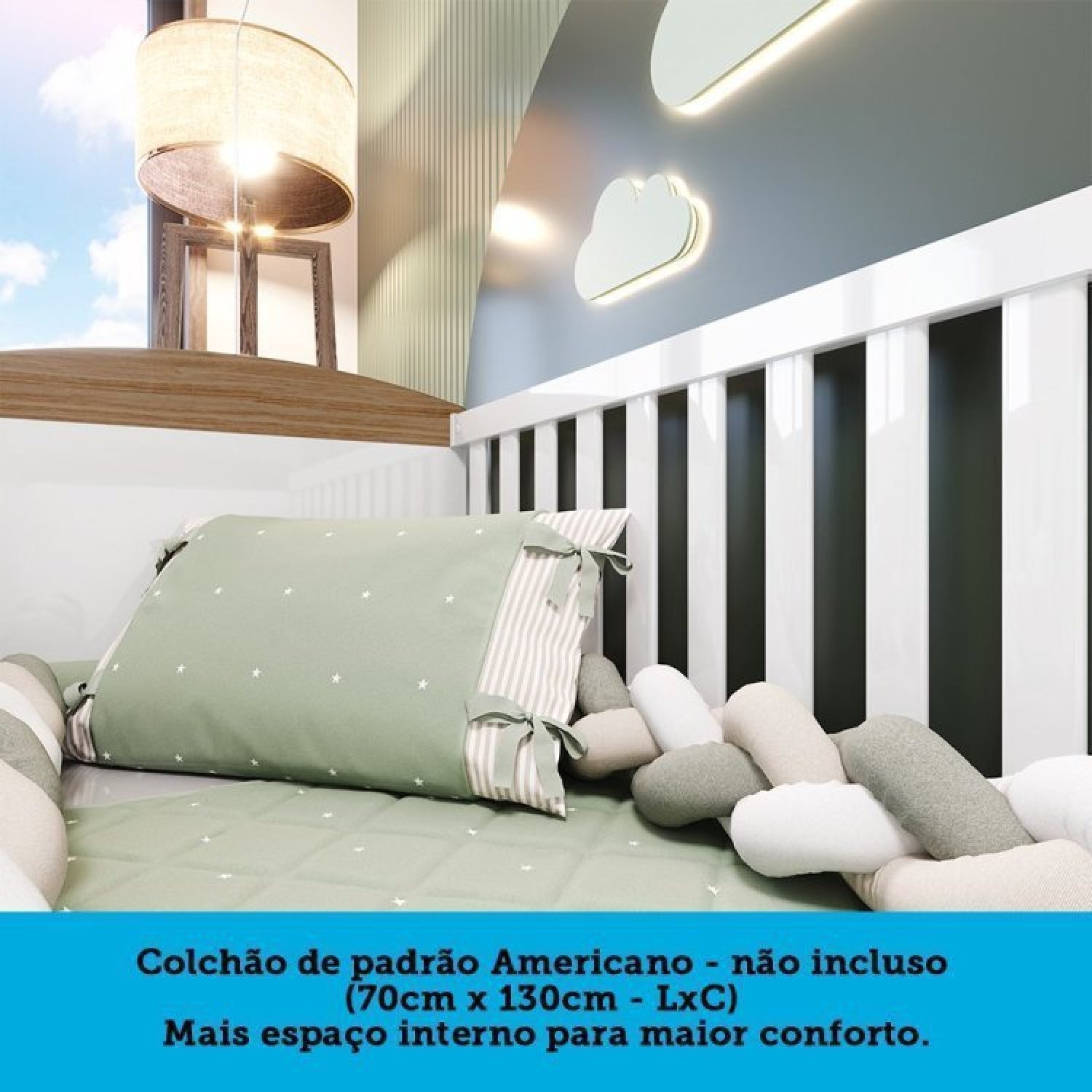 Quarto de Bebê com Cômoda e Berço Americano 100% MDF Ayla - 10
