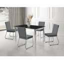 Ver imagem 1 de Conjunto Sala de Jantar Mesa Ortenia Tampo Vidro com 4 Cadeiras Dinah Cinza/Cromado/Preto