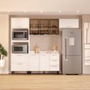 Ver imagem 1 de Cozinha Amara 270cm Armários Aéreos Portas Vidro Torre Quente e Balcão com Tampo Branco 250779