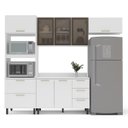 Ver imagem 2 de Cozinha Amara 270cm Armários Aéreos Portas Vidro Torre Quente e Balcão com Tampo Branco 250779