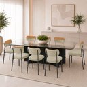 Ver imagem 1 de Kit 8 Cadeiras Sala de Jantar Lisa Pés Preto Linho/PU Bege/Caramelo m² - Monari Design