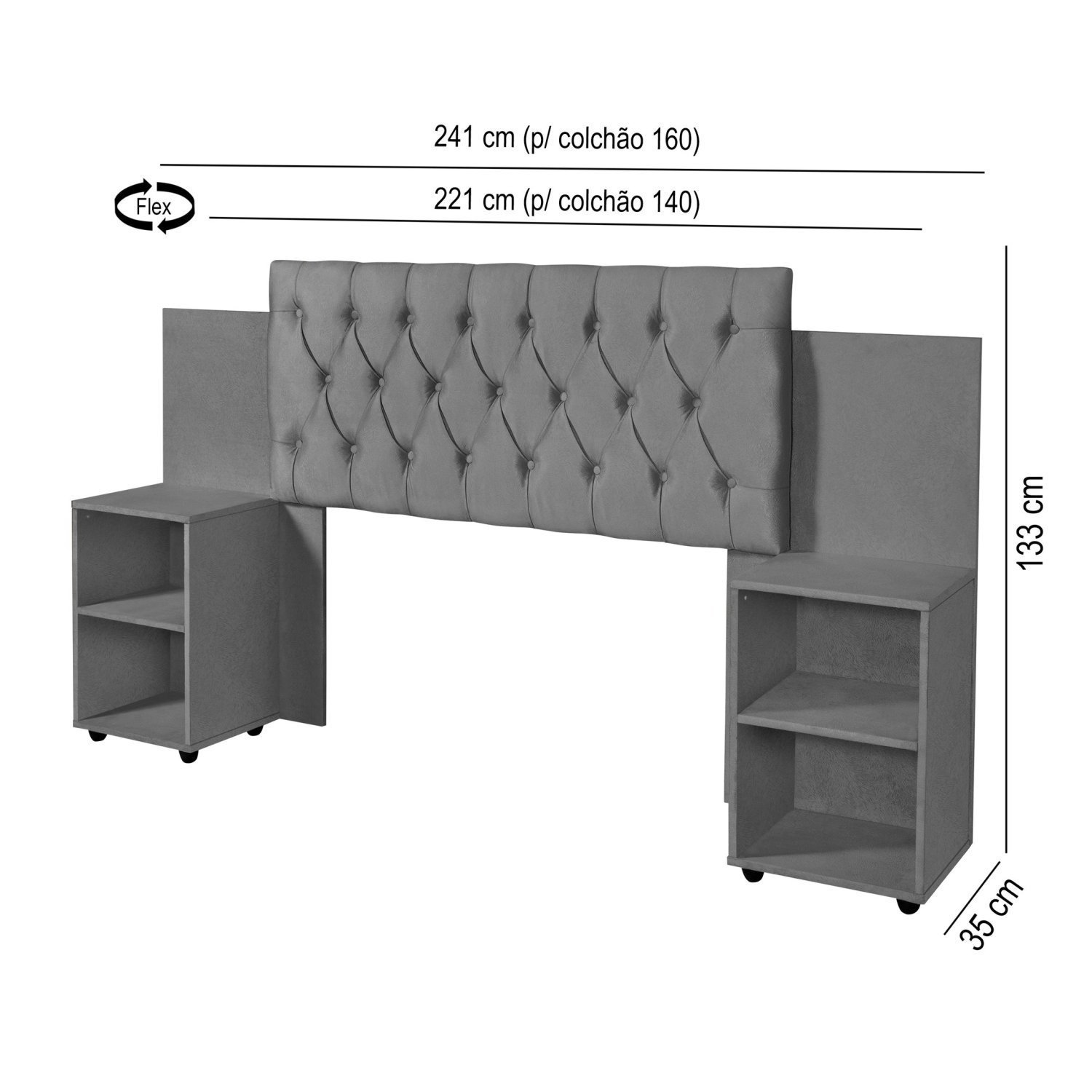 Cabeceira Casal Cama Box Aveludada com Mesa de Apoio Classic - 3