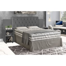 Cabeceira Casal Cama Box Aveludada com Mesa de Apoio Classic - 1