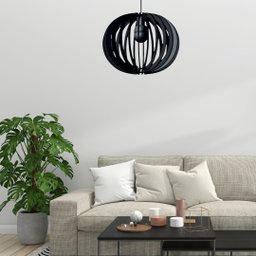 Luminária Teto tipo Pendente LUA CHEIA MDF - Completa - Cor: Preta - 2