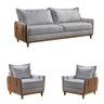 Kit Sofá 3 Lugares com Duas Poltronas Évora em Linho Cinza com Couríssimo Nozes - 1