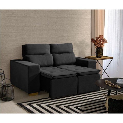 Sofá 2 Lugares 150cm Com Molas, Retrátil E Reclinável Preto