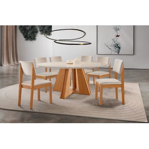 Sala de Jantar Completa com 6 Cadeiras 1,35x1,35m - Rubi Turim - Lj Móveis