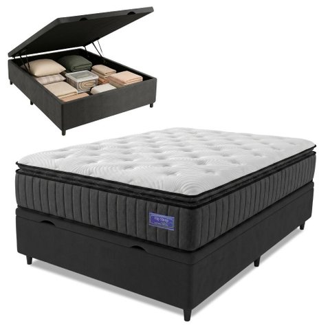 Cama Box Baú Casal Colchão Ortopédico Titã Molas Ensacadas Pillow Top Hip Sleep