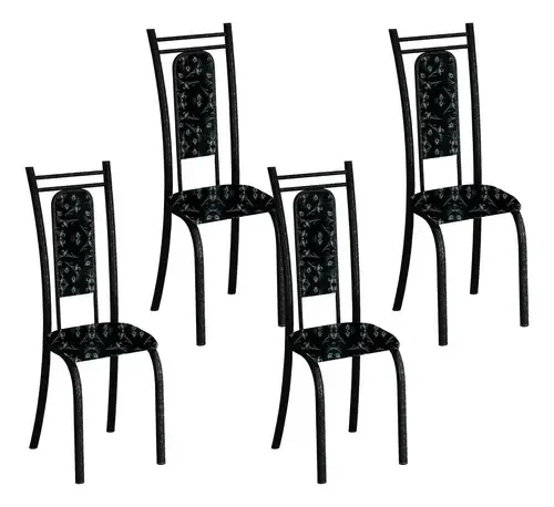 Kit 4 Cadeiras Paris Corino Preto Lirio Tubo Martelado