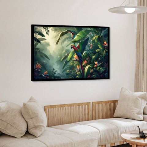 Quadro Decorativo Tropical Araras - 50x70cm:moldura Preta