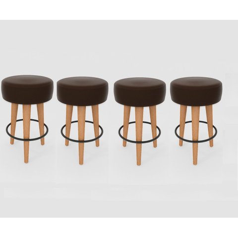 Kit 4 Banqueta Média Cozinha 60cm Estofada Marrom Café Madeira Maciça Urban