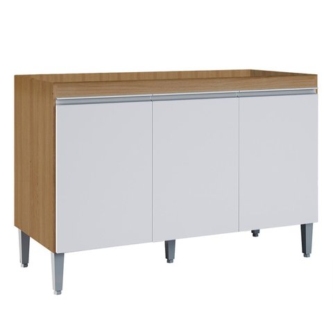 Balcão de Cozinha para Pia 120cm 3 Portas Manu Amêndoa/branco - Ajl Móveis