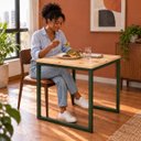 Ver imagem 5 de Mesa de Jantar Reforçada Industrial 70x50cm Tampo Bege Pés Verde