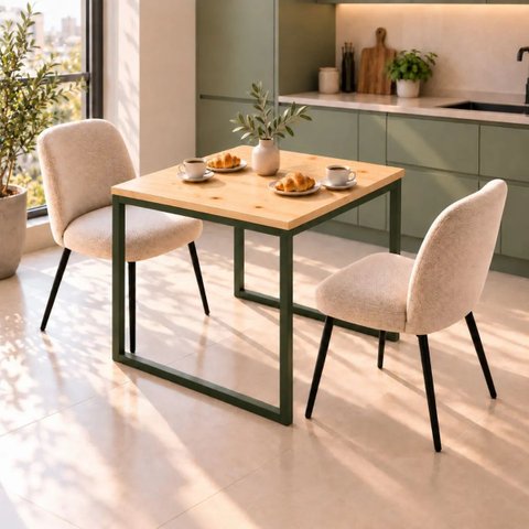 Mesa de Jantar Reforçada Industrial 70x50cm Tampo Bege Pés Verde