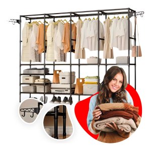 Closet Aberto 4 Colunas Guarda Roupas Desmontável Portátil Cabideiro de Chão Sapateira Milemon