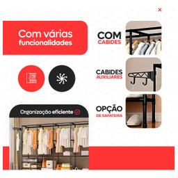 Closet Aberto 4 Colunas Guarda Roupas Desmontável Portátil Cabideiro de Chão Sapateira Milemon - 4