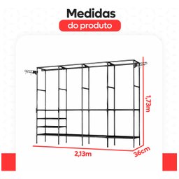 Closet Aberto 4 Colunas Guarda Roupas Desmontável Portátil Cabideiro de Chão Sapateira Milemon - 6